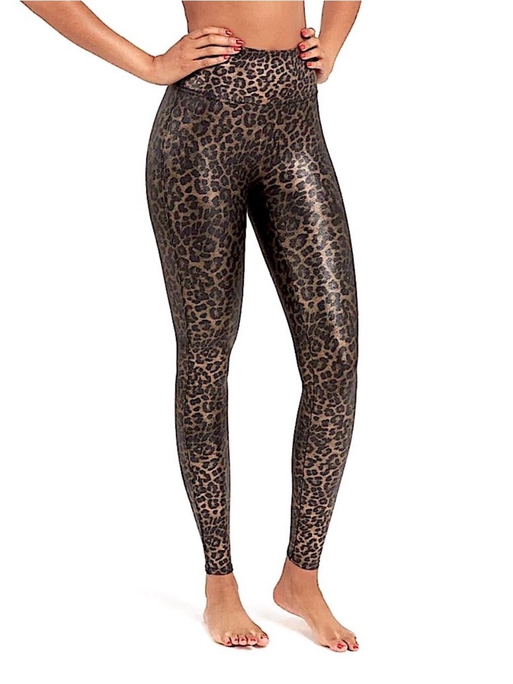 SPANX Faux Leather High Waist Leggings in Brown and Black Leopard-Print